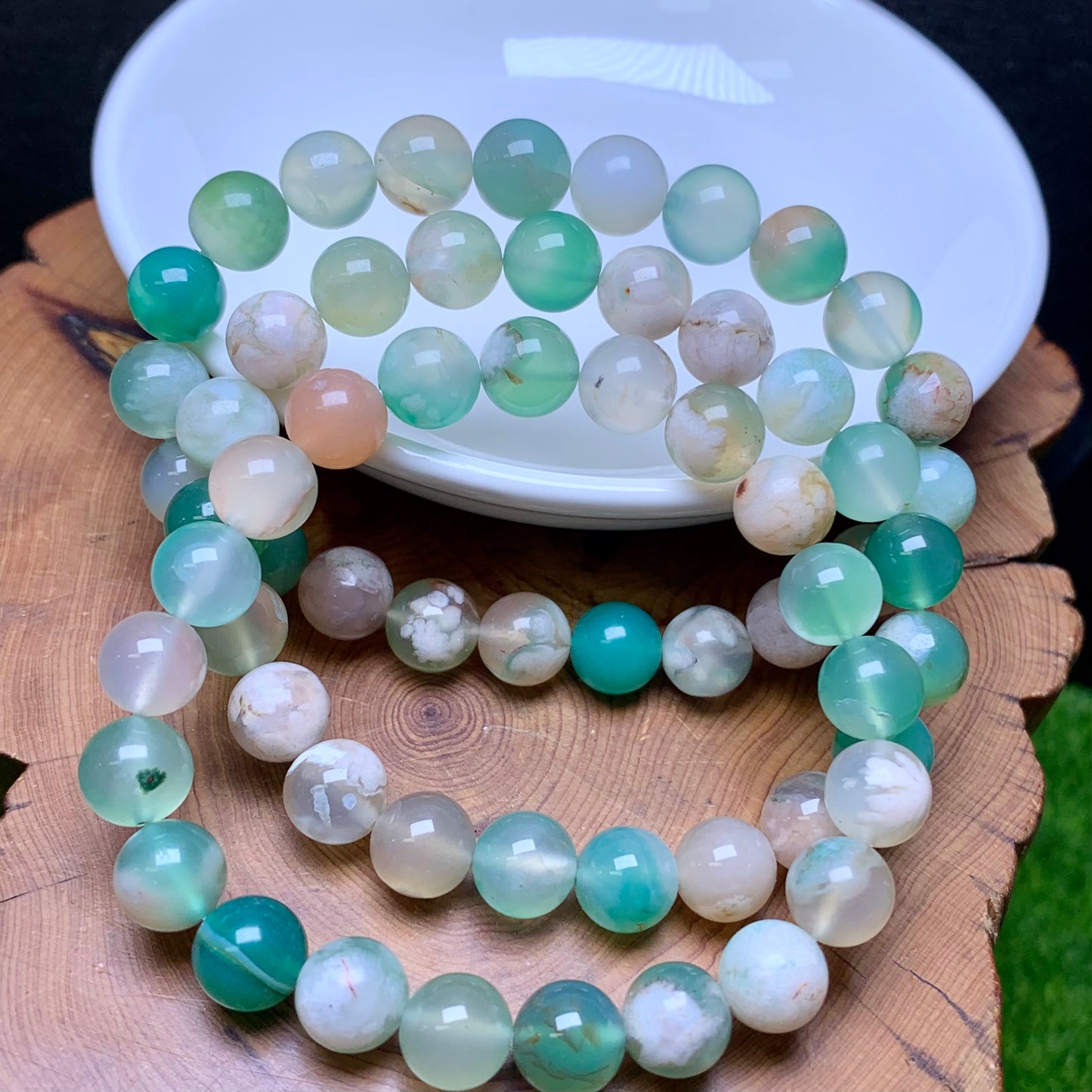 Green flower agate(dyed) bracelet 8mm 1pc(SL503)