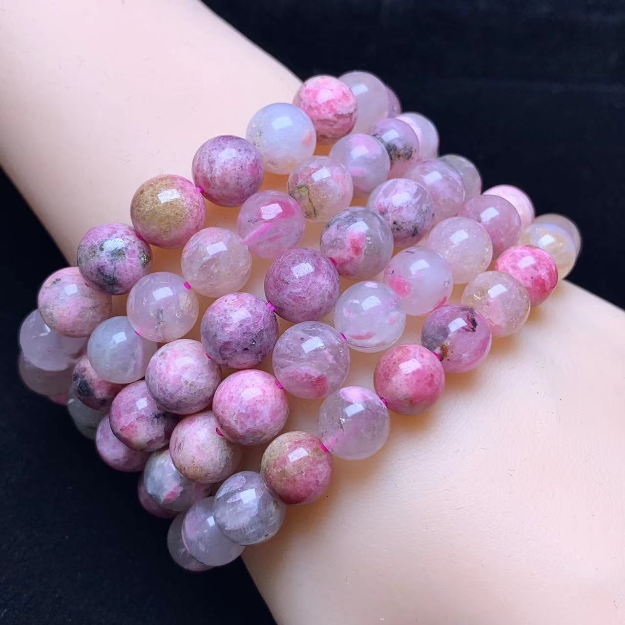 Black Sakura Rain Rhodonited Bracelet 9mm 1pc (SL613)