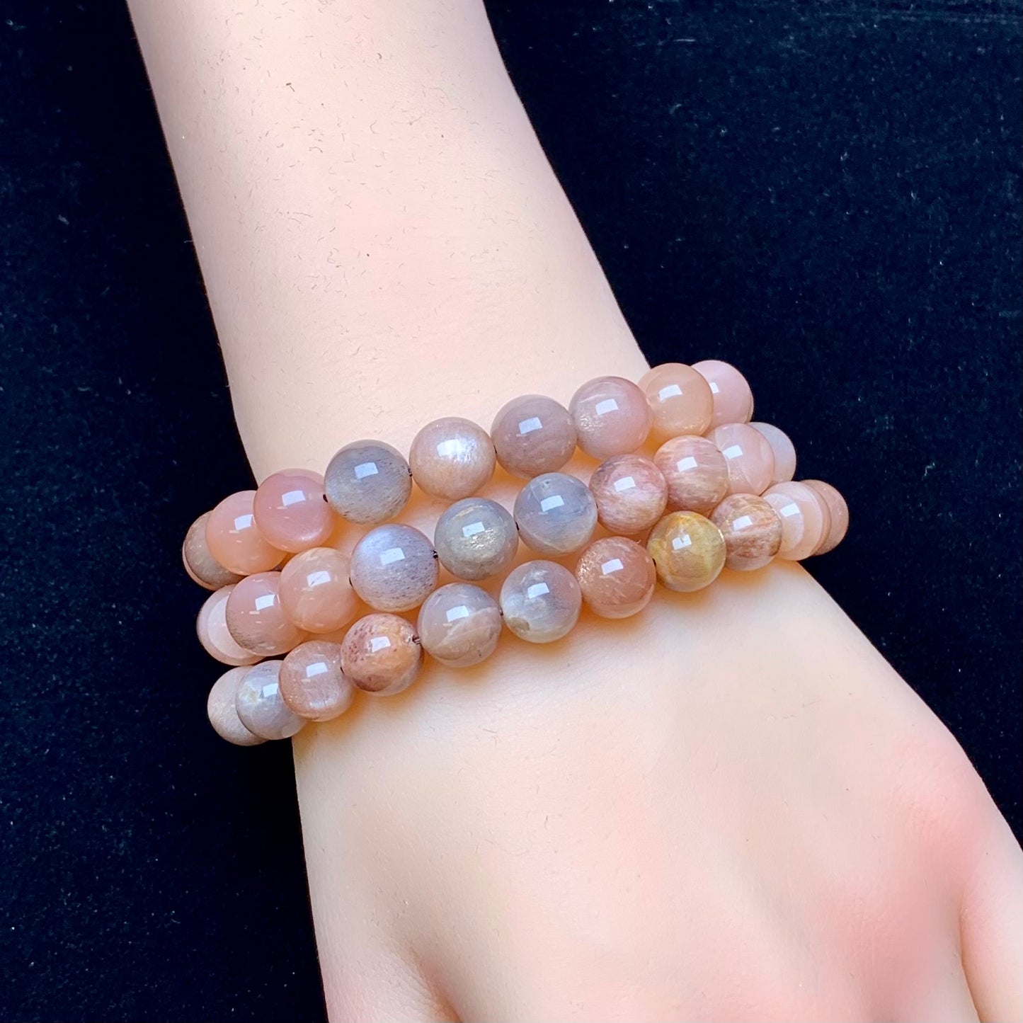 Pulsera de Piedra Luna Durazno 9mm 1pc (SL628)