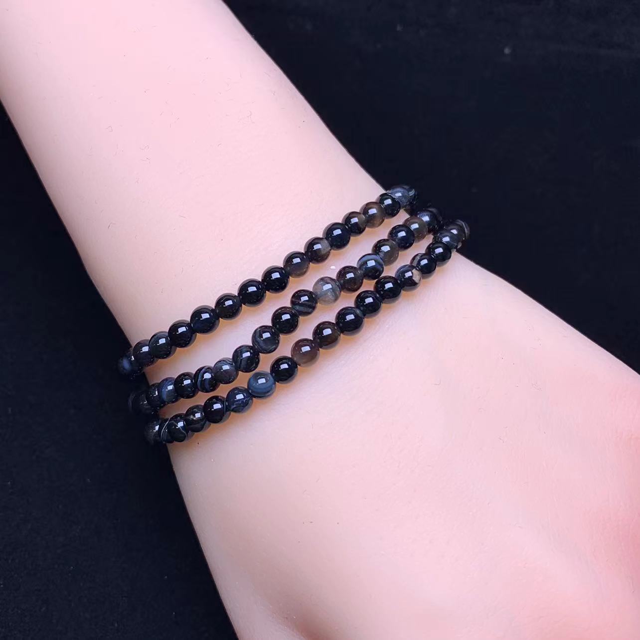 Black Lace Agate 3circle bracelet 4mm (SL728)