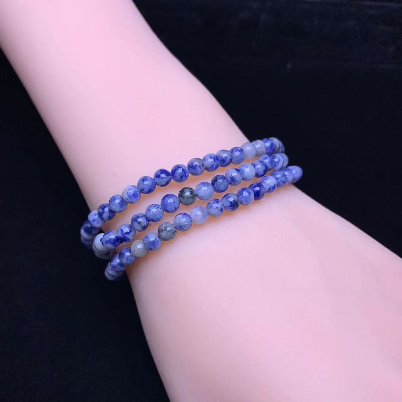 Blue Dots Jasper 3circle 4mm bracelet 1pc (SL726)