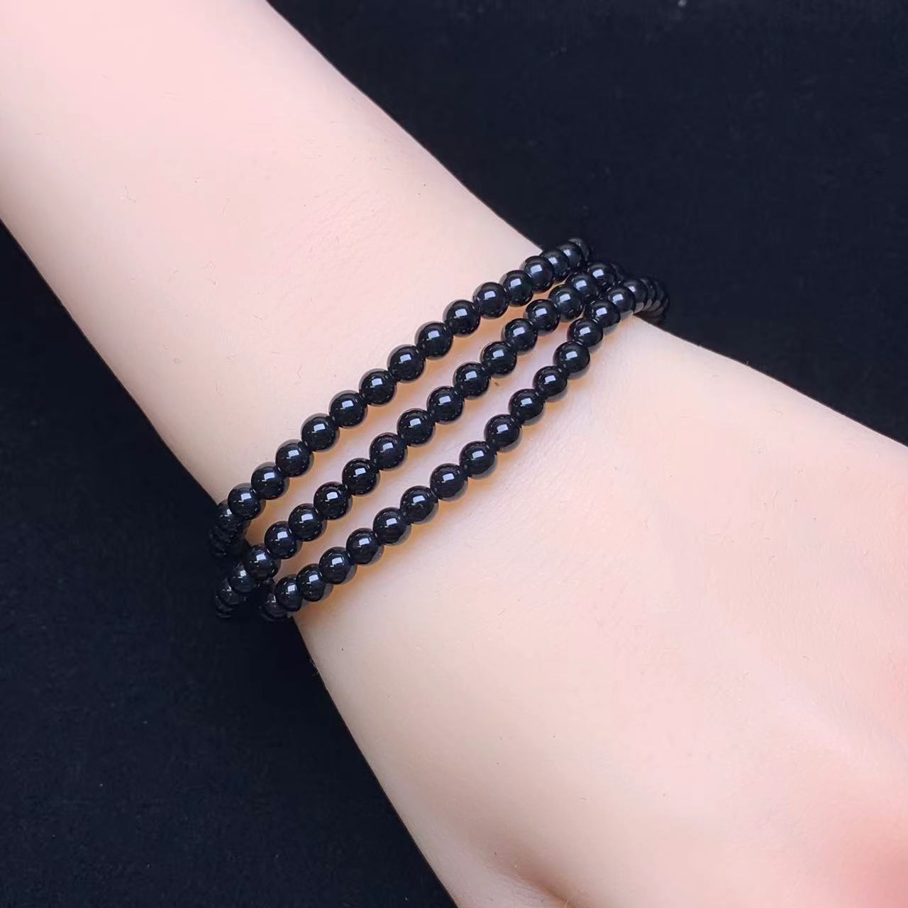 Black obsidian 3circle bracelet 4mm (SL729)