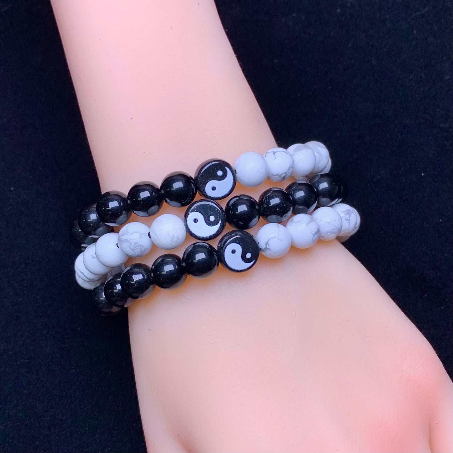 Yinyang(Howlite,Black obsidian) bracelet 8mm 1pc(SL722)