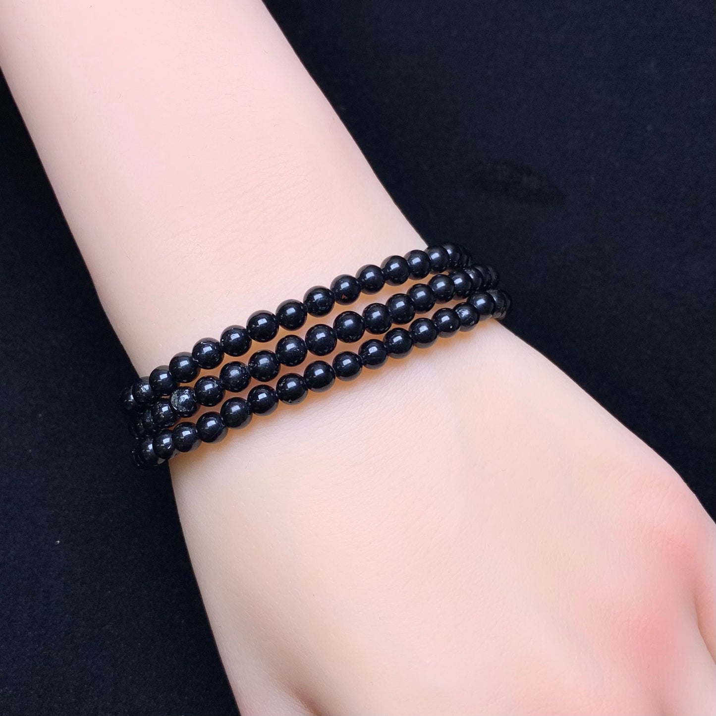 Black tourmaline 3 circle bracelet 4mm 1pc (SL787)