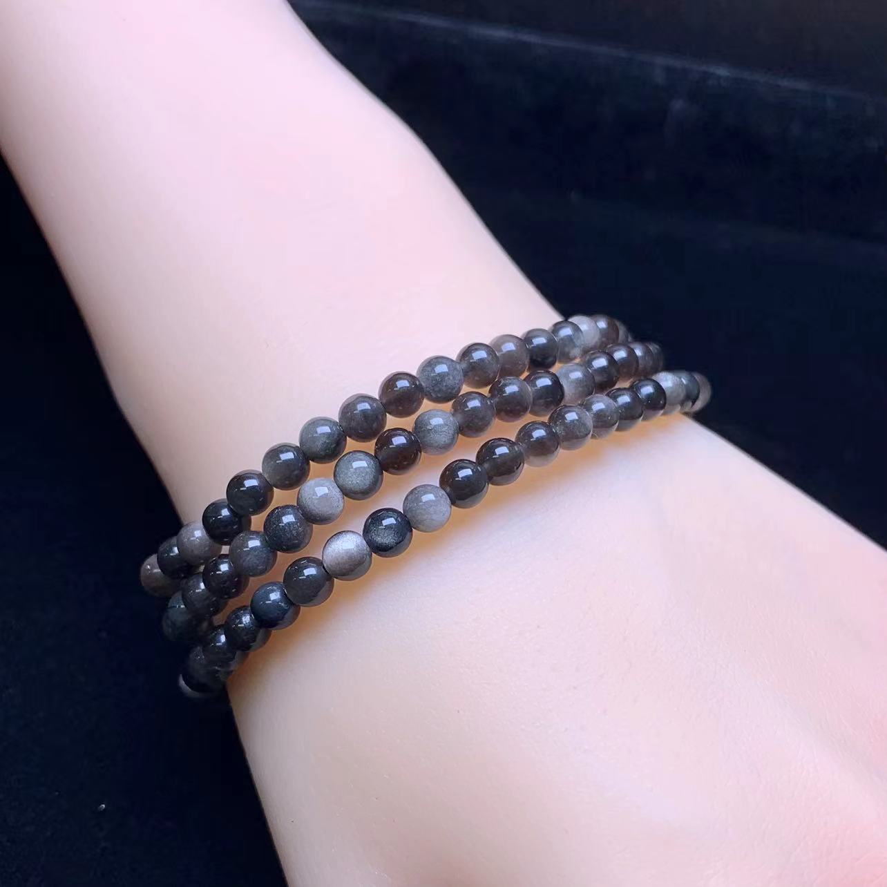 Silver obsidian 3 circle bracelet 4mm 1pc(SL791)