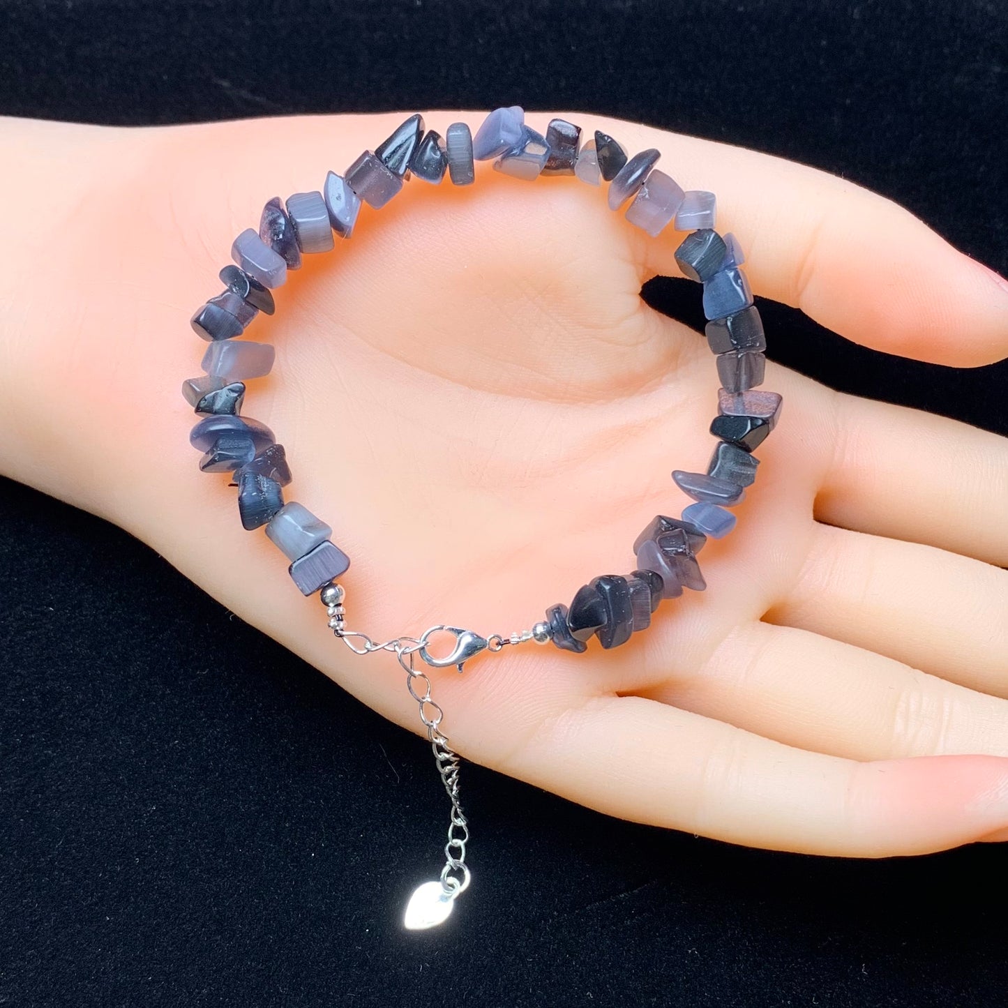Purple grey Cat Eye (man-made) chip bracelet 2pc (SL870)