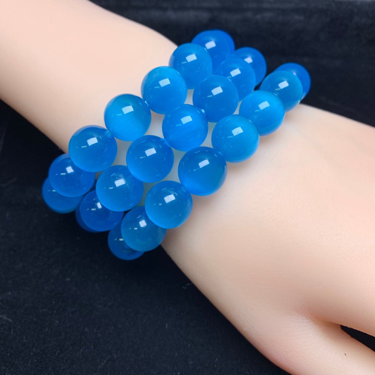 Blaues Katzenaugen-Armband (künstlich) 12mm 1 Stück (SL1005)