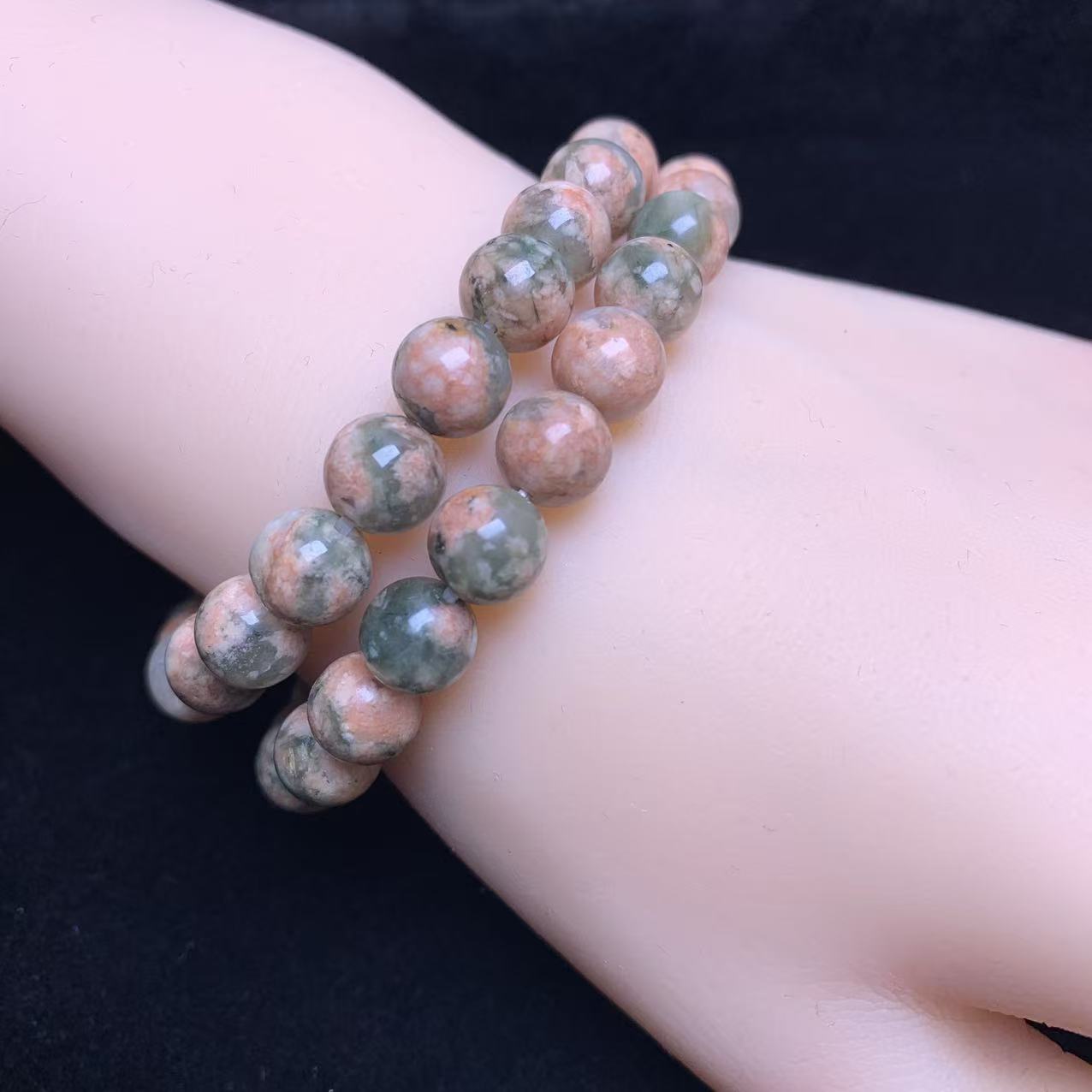 Pulsera de ágata de flor rosa y rutilo verde simbiótico 8mm 1pc(SL1086)