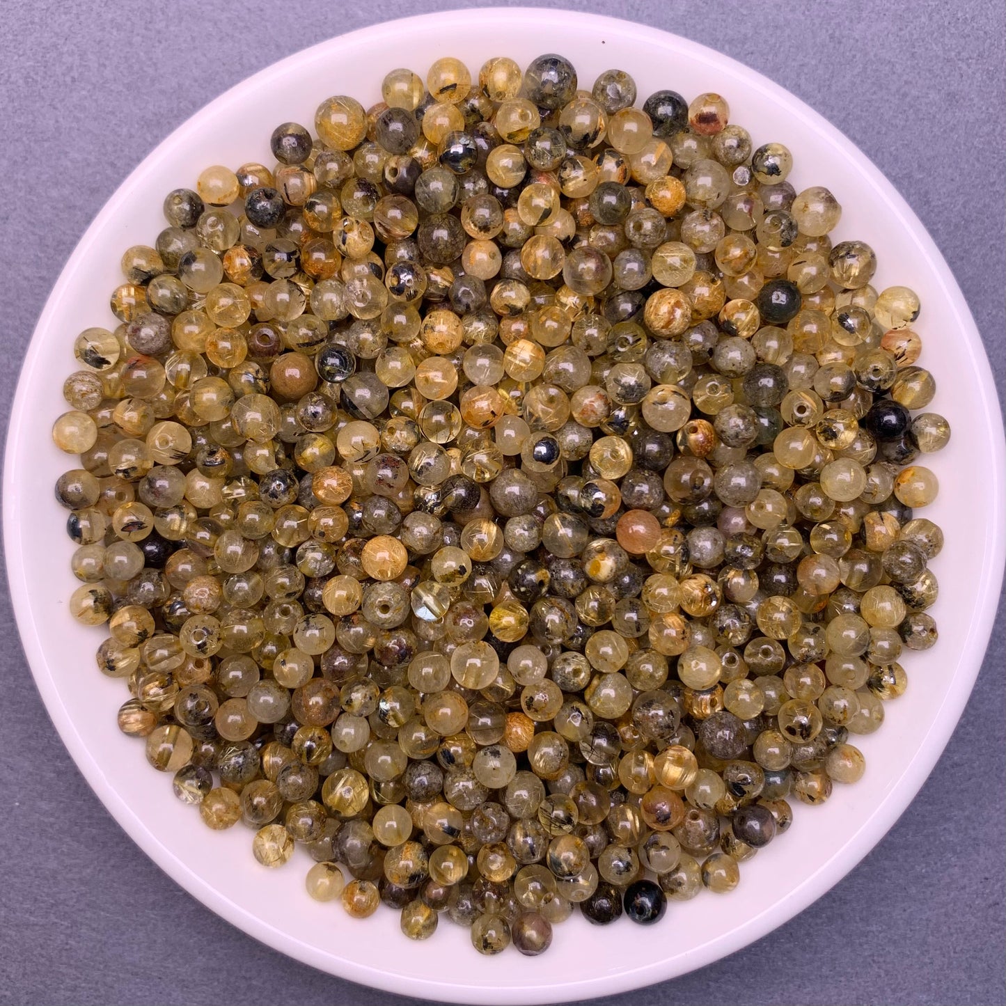 Black Rutilated Quartz(yellow wax coated)bead 320pcs 1 bowl 4mm (Mini29)