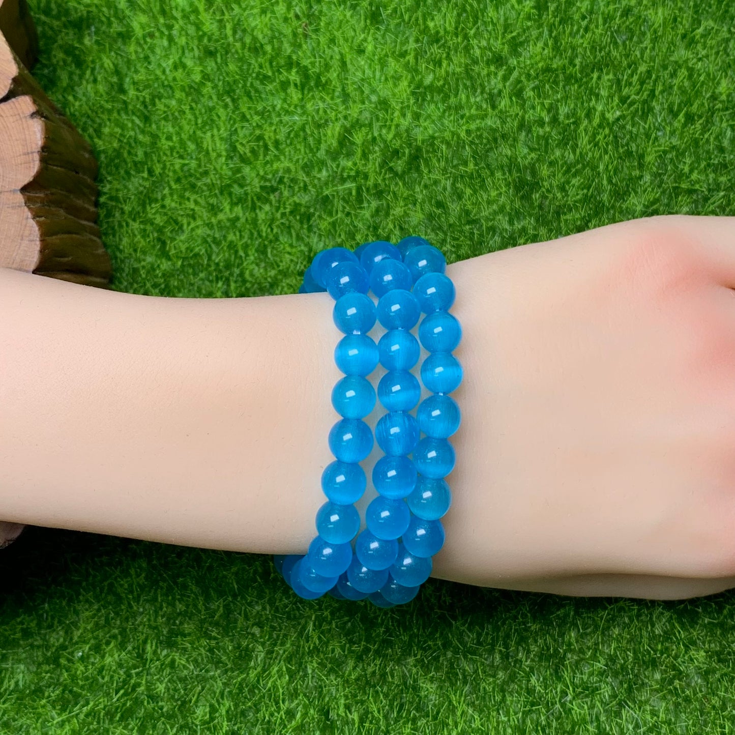 Blue cat eye(man-made) bracelet 8mm 1pc(SL168）