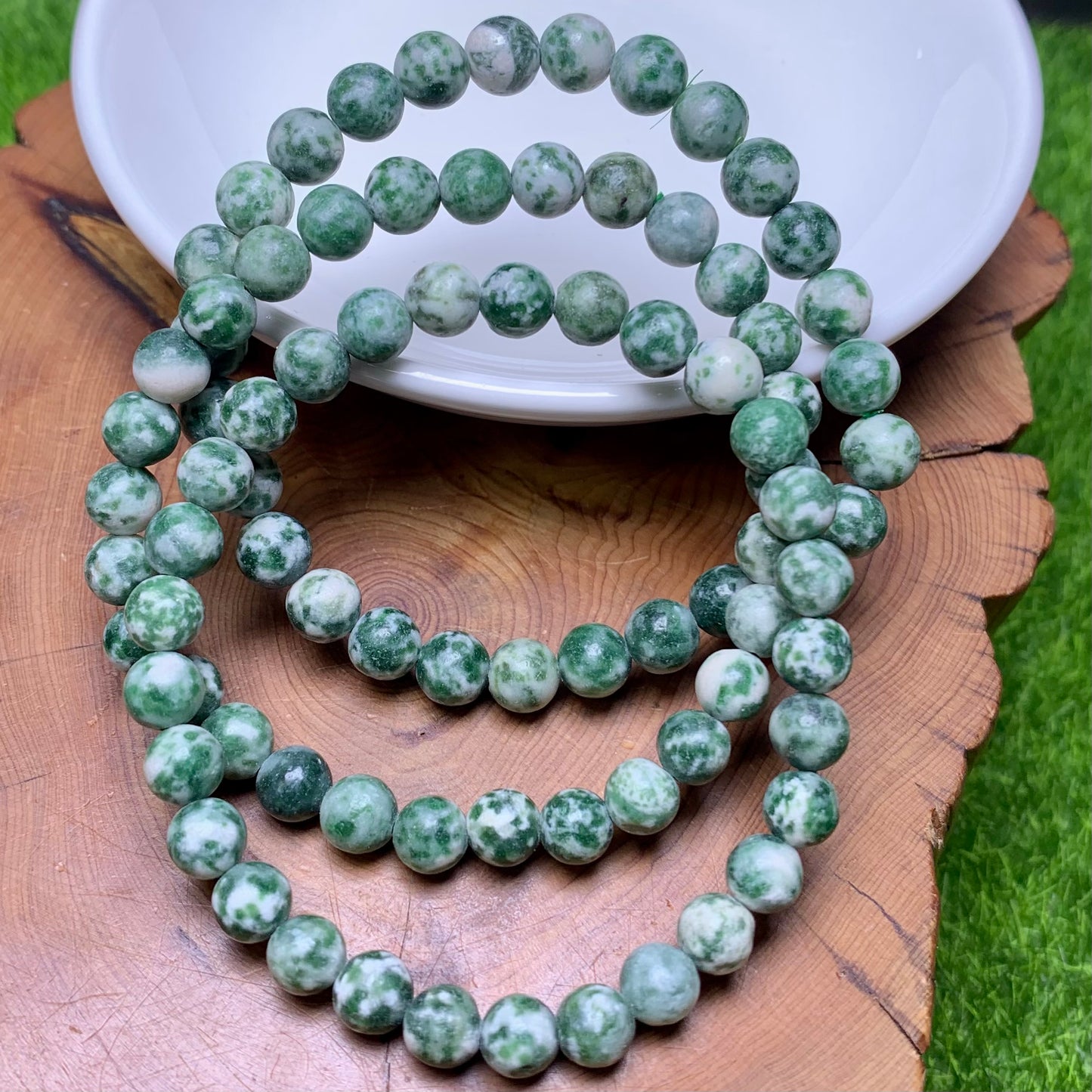 Green dots jasper bracelet 6mm 1pc(SL166)