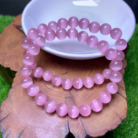 Pink Cat Eye(man-made) Bracelet 8mm 1pc (SL203)
