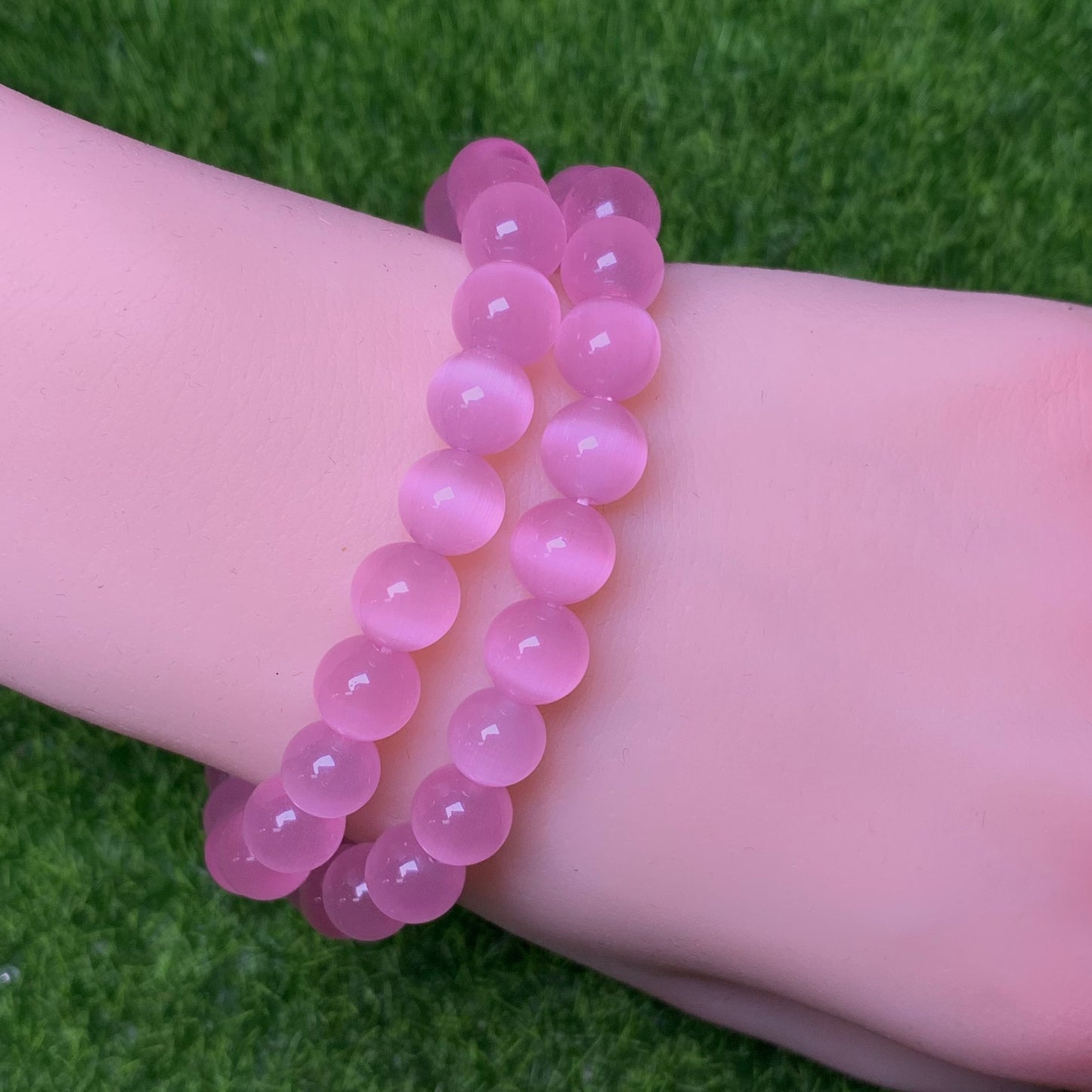 Pink Cat Eye(man-made) Bracelet 8mm 1pc (SL203)