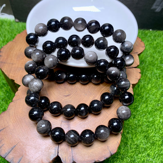 Silver obsidian bracelet 10mm 1pc(SL347)