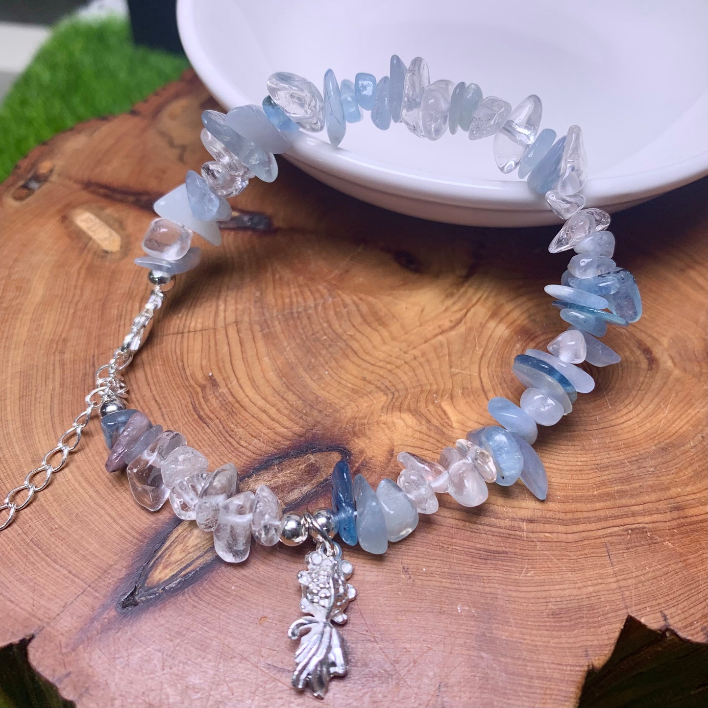 Aquamarine&Clear quartz chip bracelet 1pc(SL423)