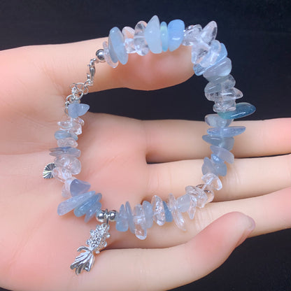 Aquamarine&Clear quartz chip bracelet 1pc(SL423)