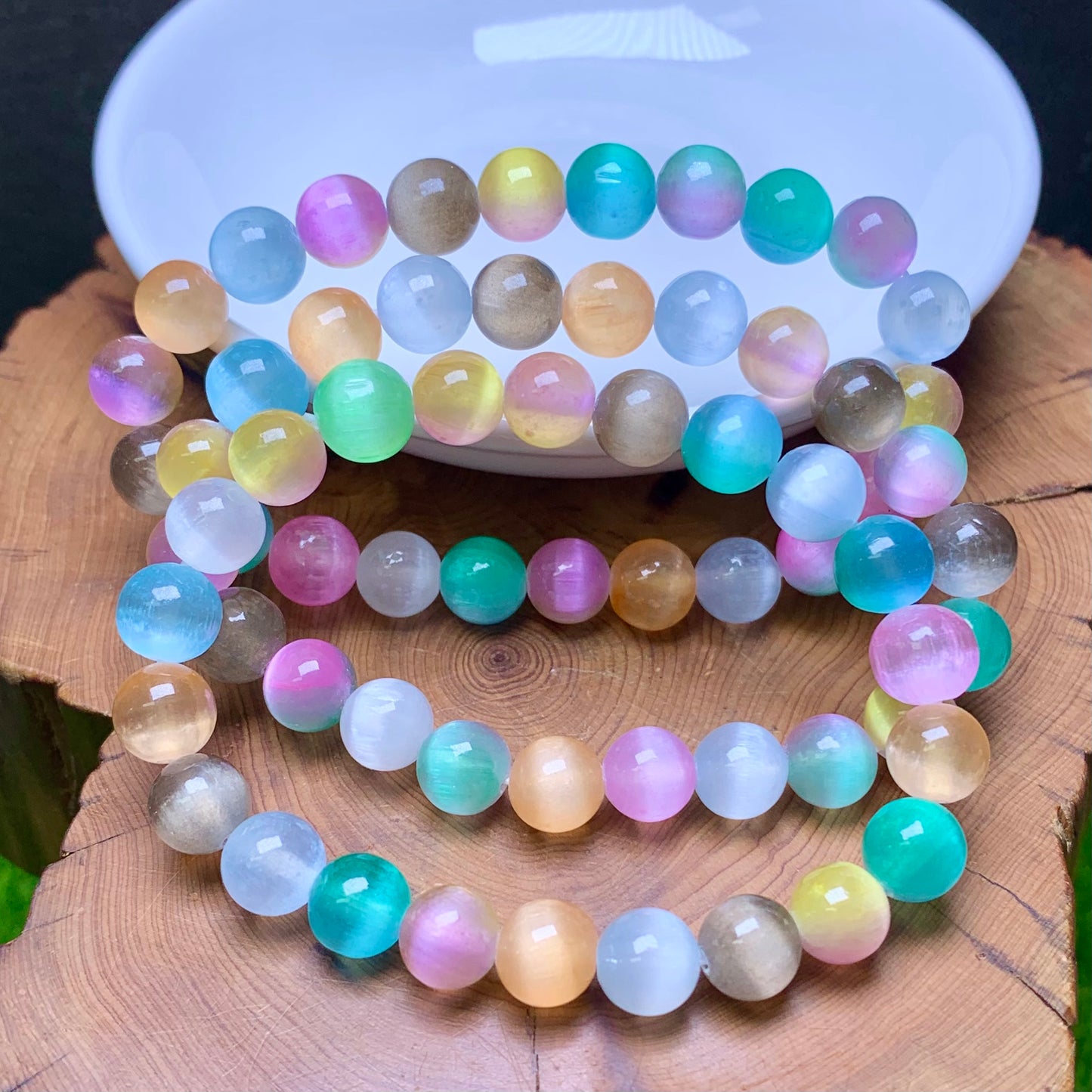 Rainbow selenite(dyed) bracelet 8mm 1pc(SL500)