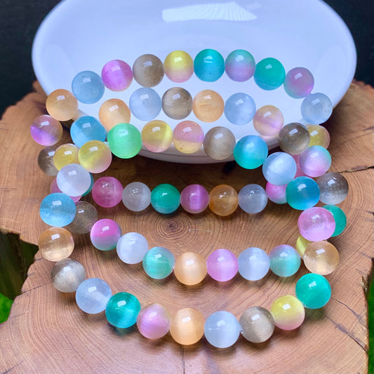 Rainbow selenite(dyed) bracelet 8mm 1pc(SL500)