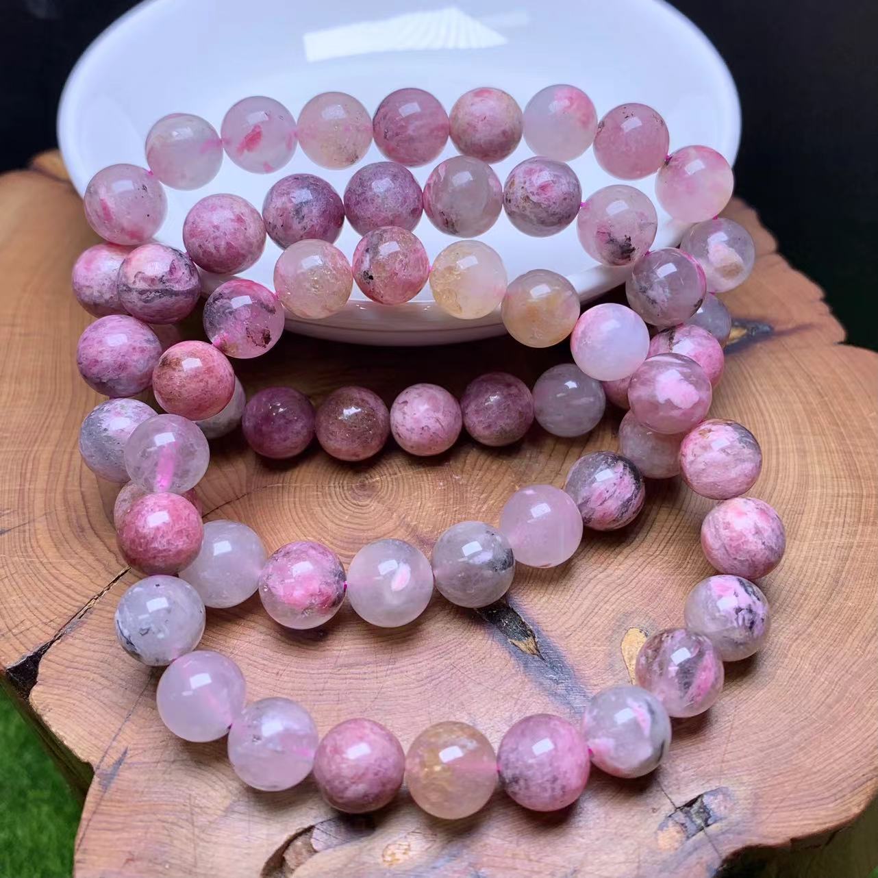 Black Sakura Rain Rhodonited  Bracelet 9mm 1pc (SL613)