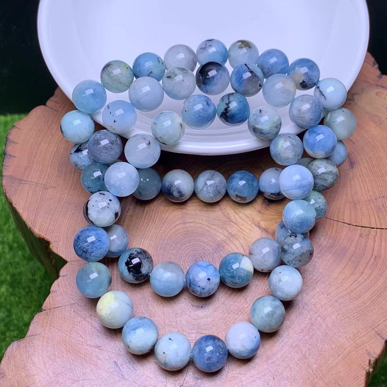 Devil Aquamarine Black Tourmaline Bracelet 9mm 1pc (SL604)