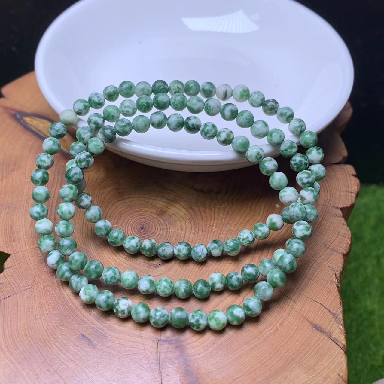 Green Dots Jasper Bracelet 3circle 4mm 1pc (SL701)