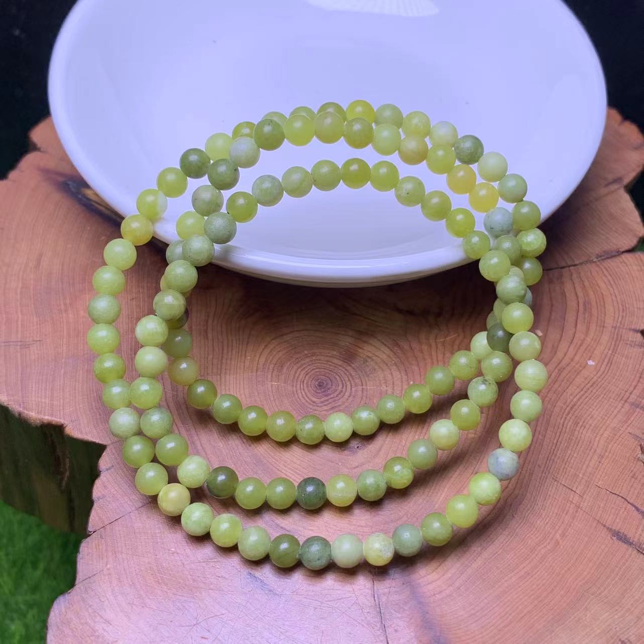 Green Jade 3circle Bracelet  4mm (SL702)