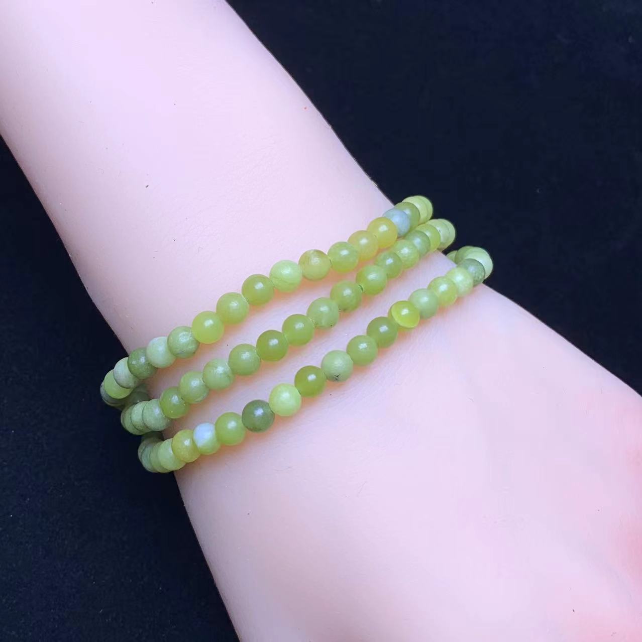 Green Jade 3circle Bracelet  4mm (SL702)