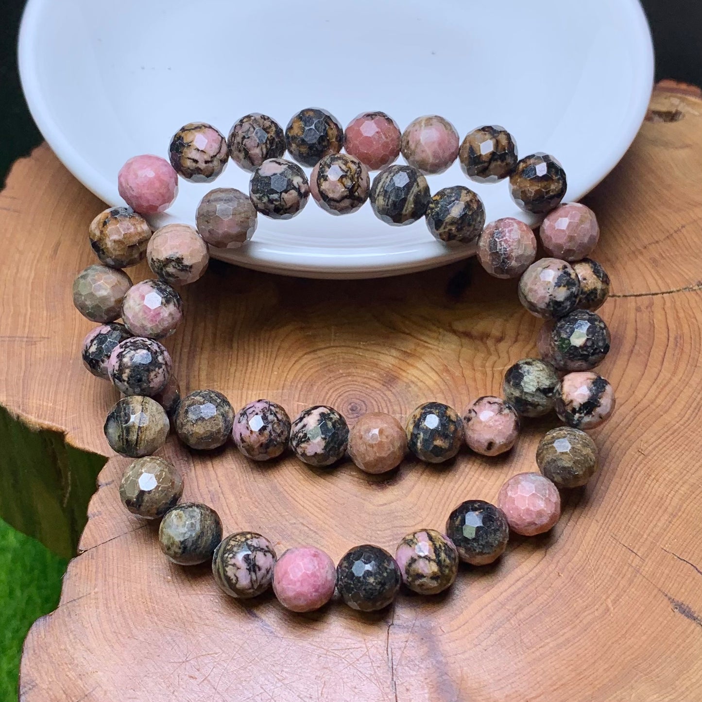 Rhodonited facet（enhanced）bracelet 8mm 1pc(SL684)