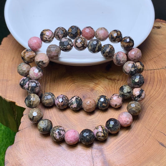 Rhodonited facet（enhanced）bracelet 8mm 1pc(SL684)