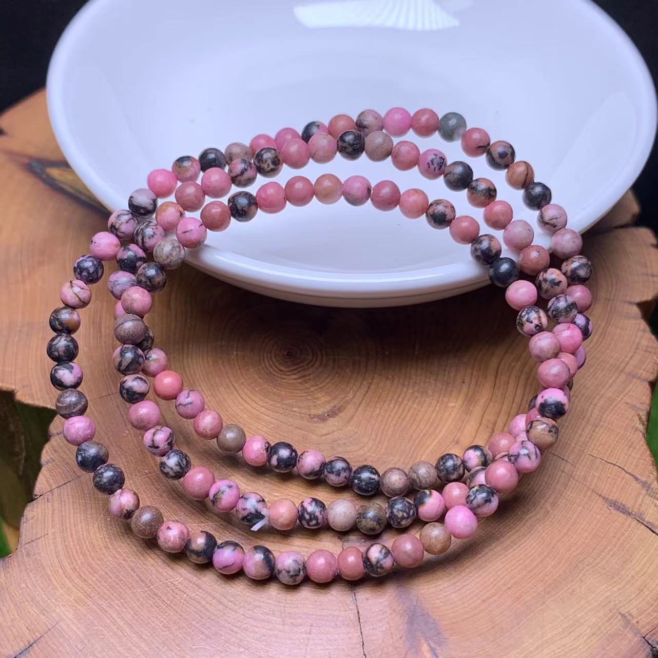 Rhodonited(enhanced) 3cirle bracelet  4mm 1pc (SL724)