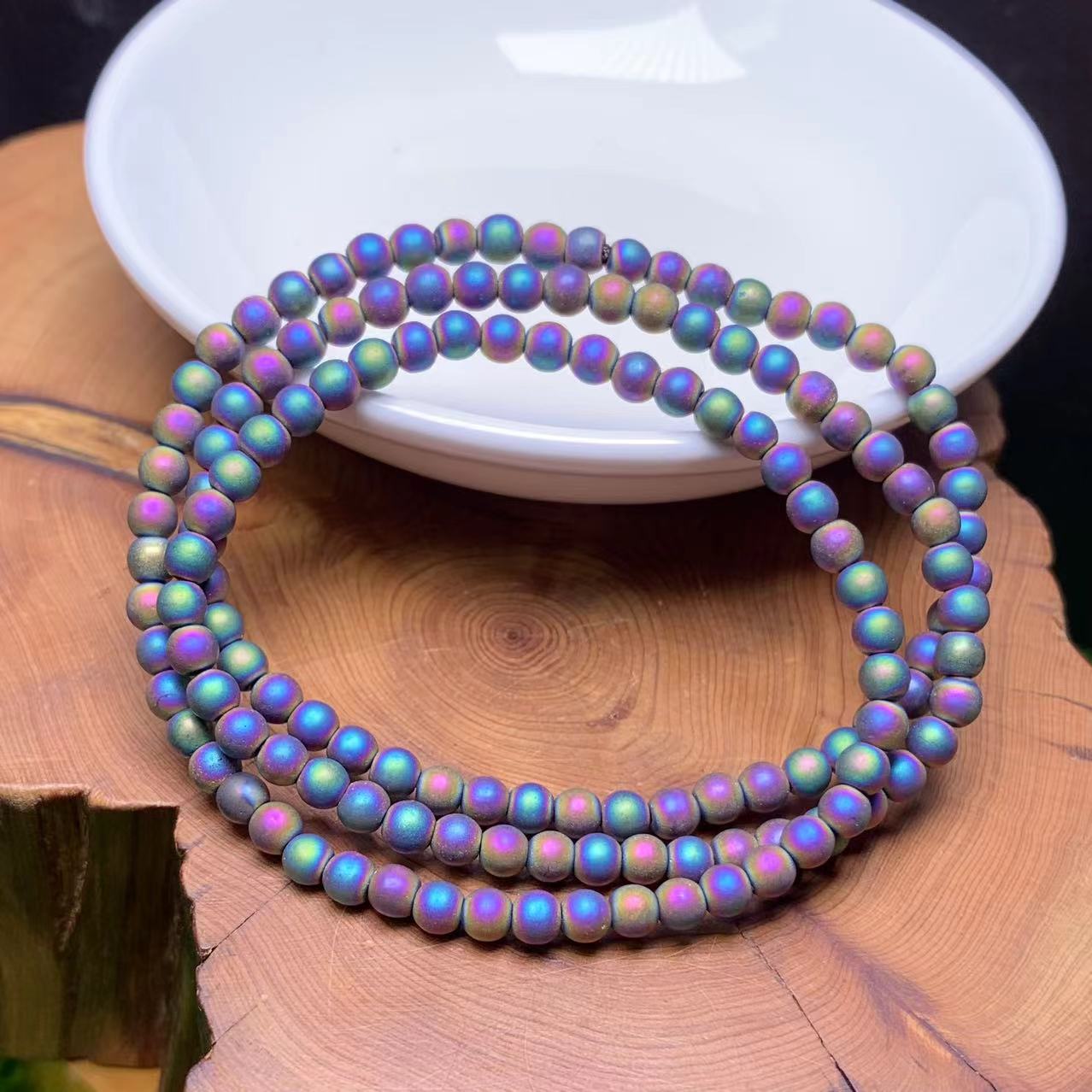 Matt Aura Hematite 3circle bracelet 4mm 1pc (SL741)