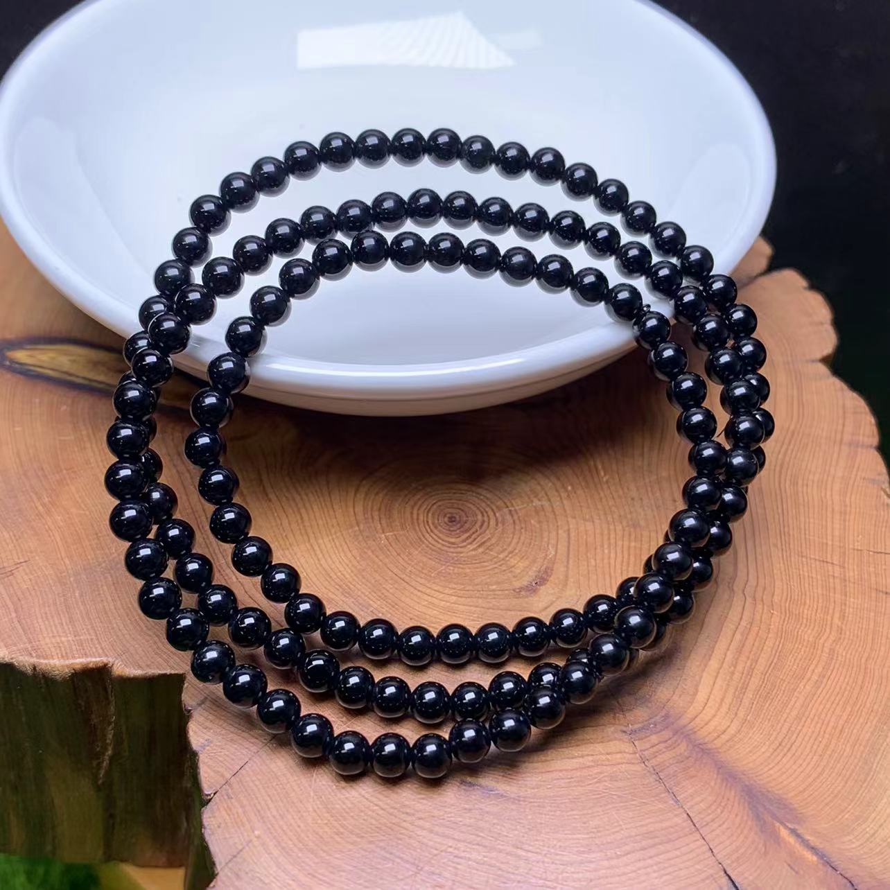 Black obsidian 3circle bracelet 4mm (SL729)