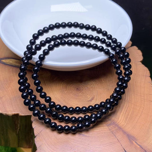 Black obsidian 3circle bracelet 4mm (SL729)