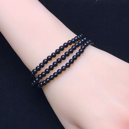 Black obsidian 3circle bracelet 4mm (SL729)