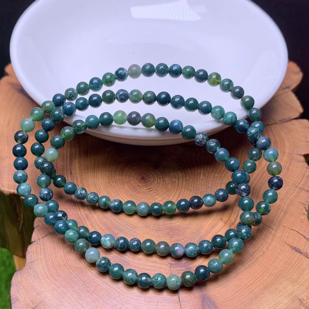 Moss agate 3 circle bracelet 4mm 1pc(SL756)