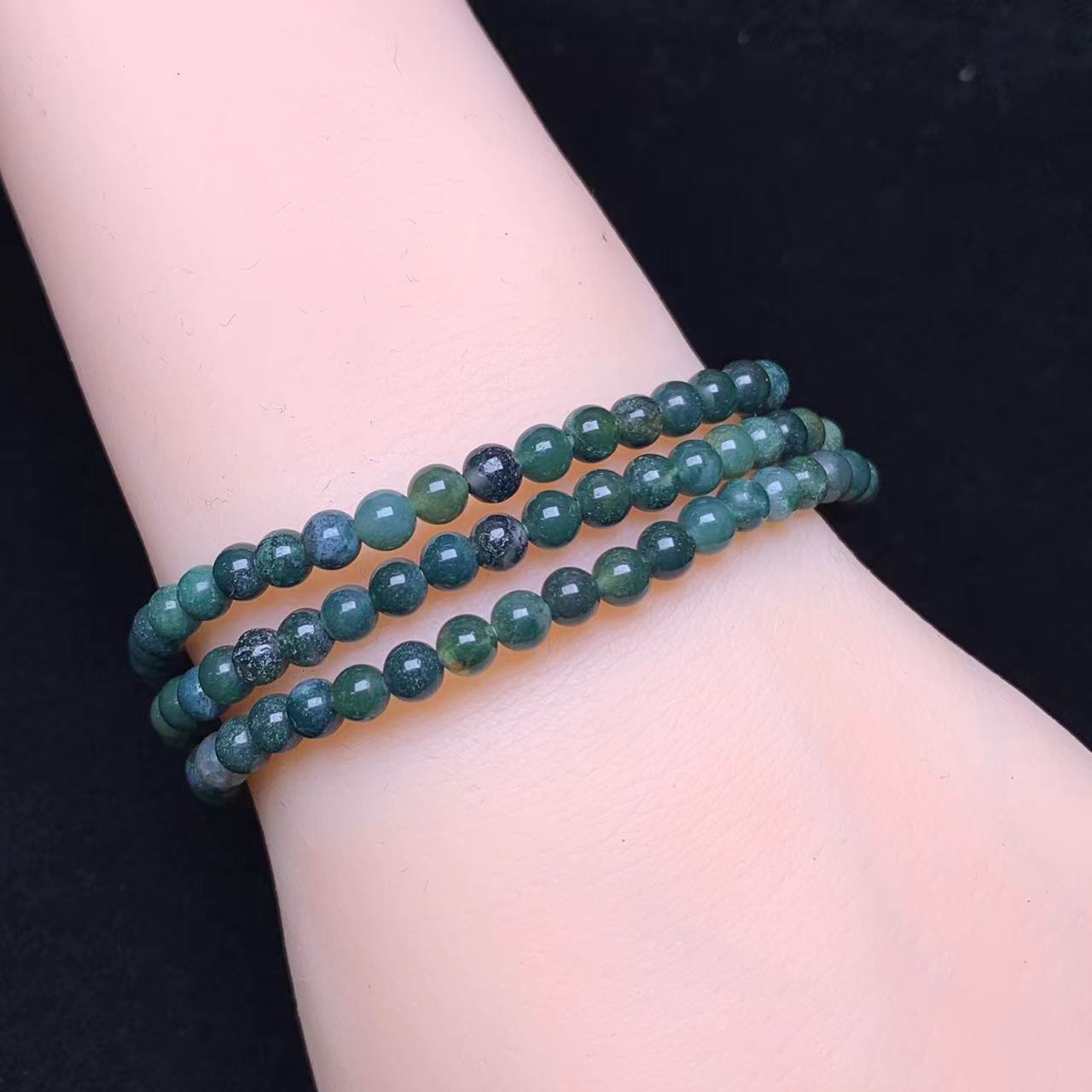 Moss agate 3 circle bracelet 4mm 1pc(SL756)