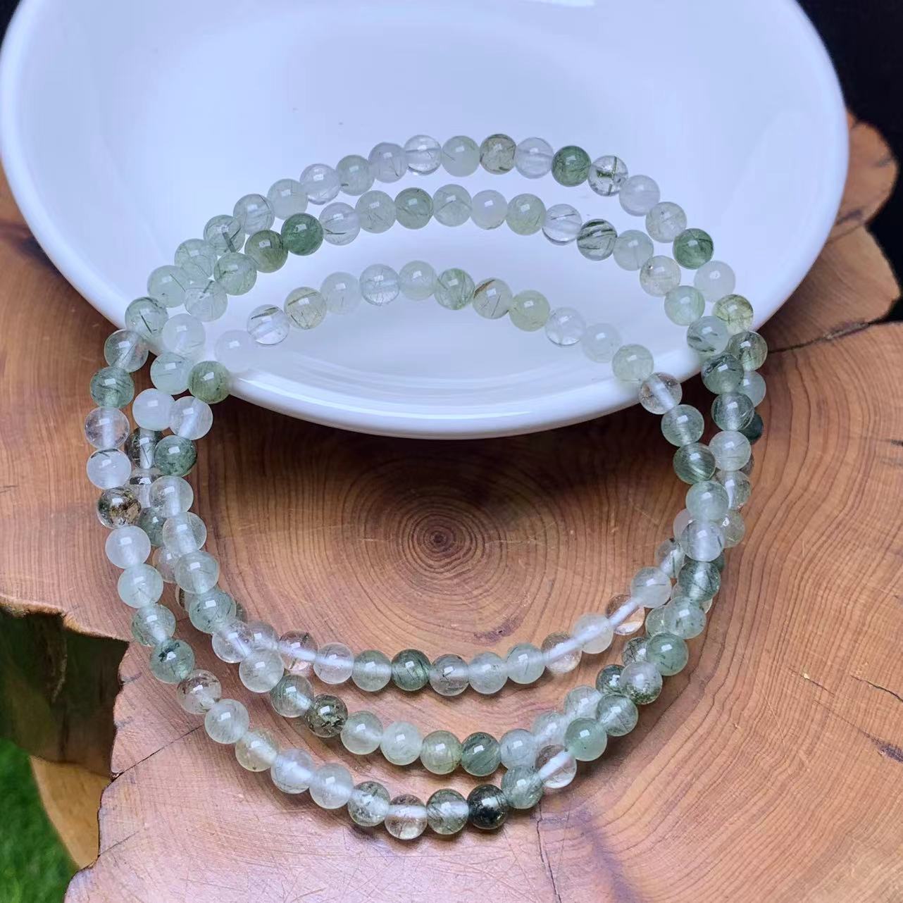 Green Rutile 3circle 4mm bracelet 1pc (SL751)