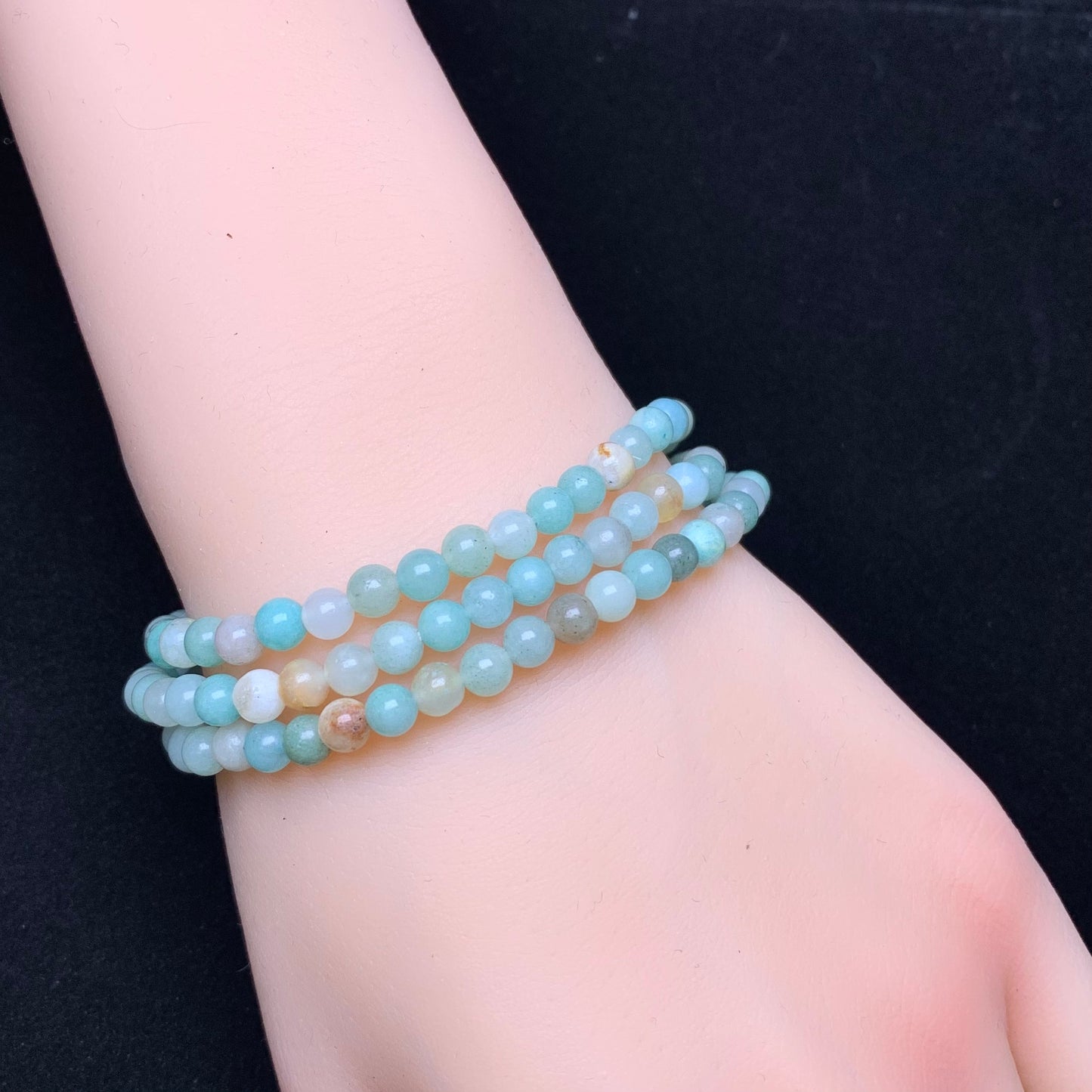 Rainbow Amazonite 3 circle bracelet 4mm 1pc （ wax coated）(SL715)