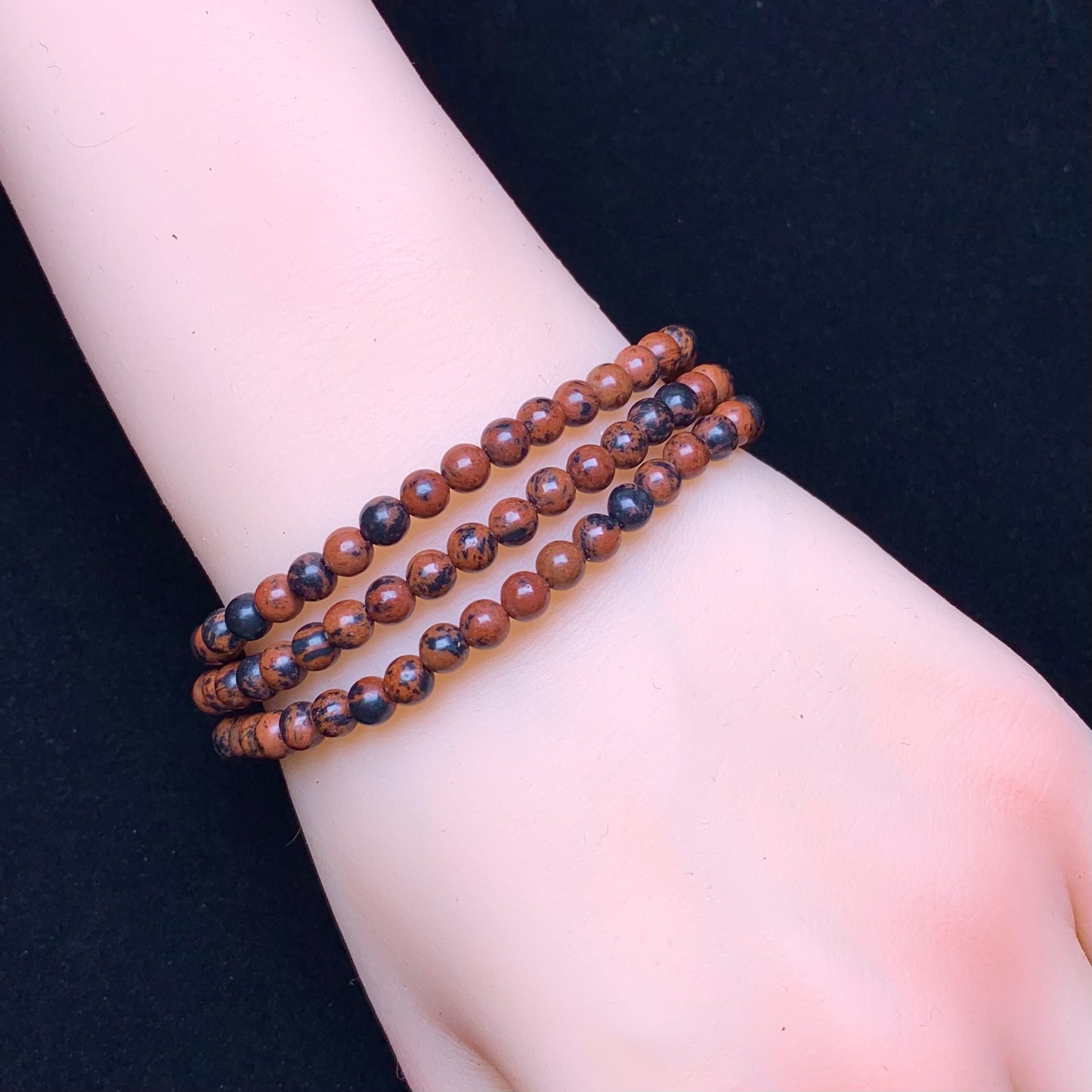 Red obsidian 3 circle bracelet 4mm 1pc(SL716)