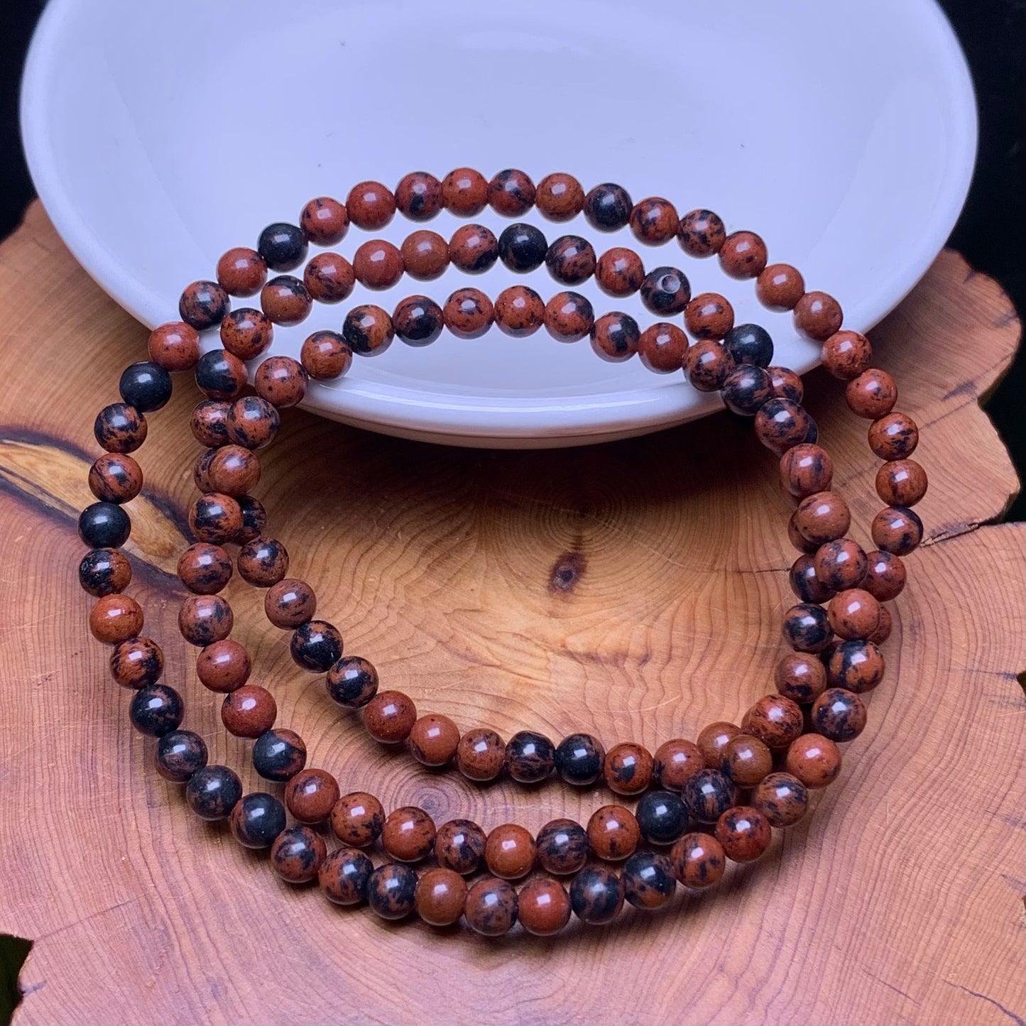 Red obsidian 3 circle bracelet 4mm 1pc(SL716)