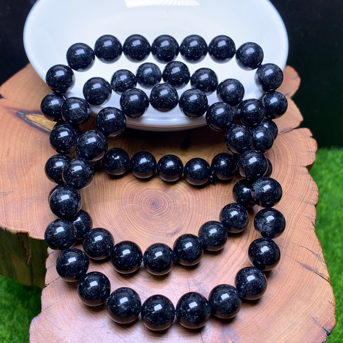 Armband aus schwarzem Rutilquarz, 9 mm, 1 Stück (SL718)