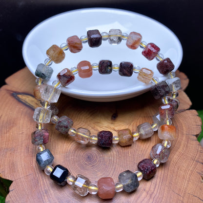 Rainbow garden quartz sugar cube bracelet 7mm 1pc(SL719)