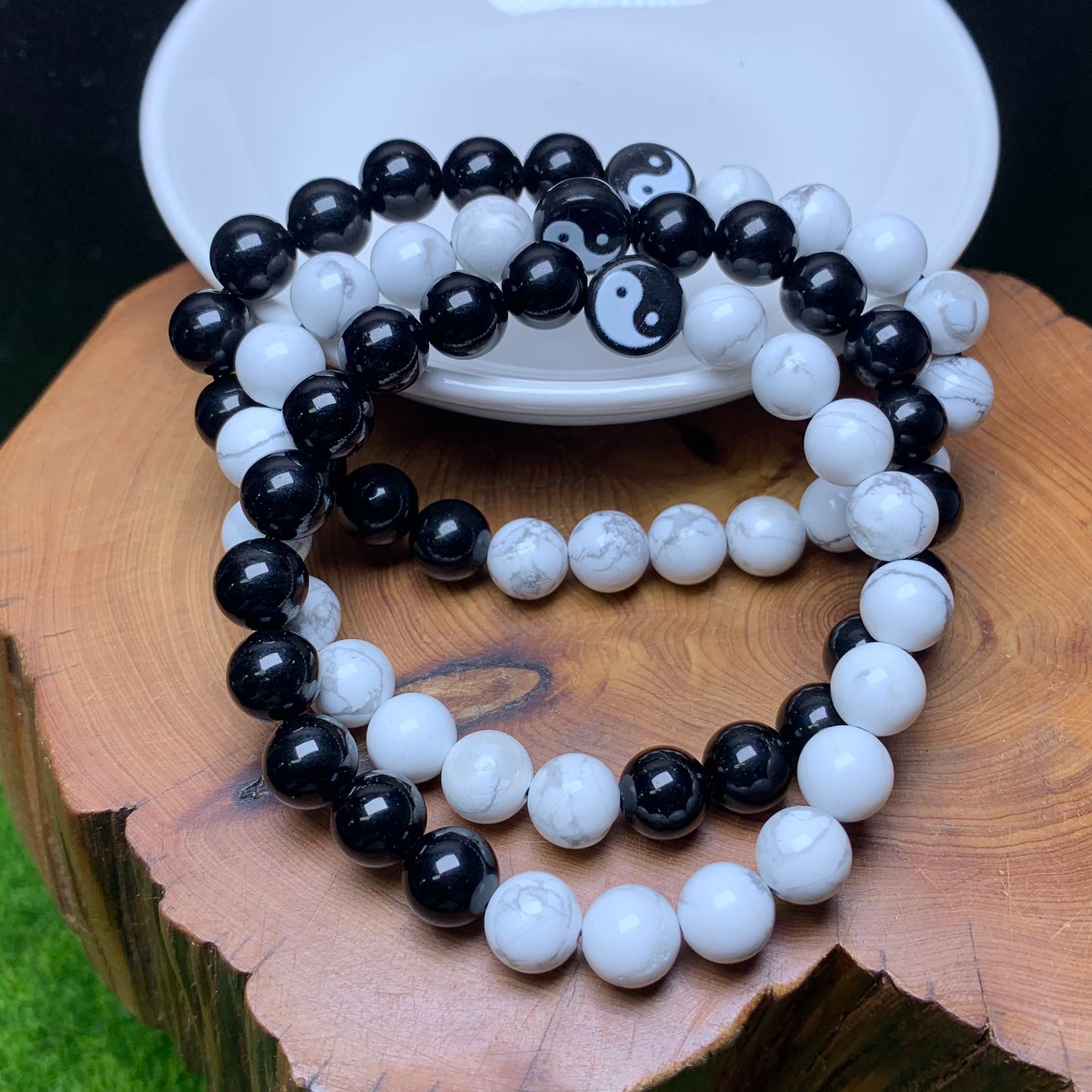 Yinyang(Howlite,Black obsidian) bracelet 8mm 1pc(SL722)