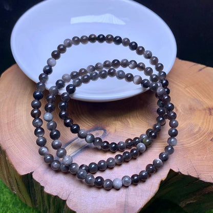 Silver obsidian 3 circle bracelet 4mm 1pc(SL791)
