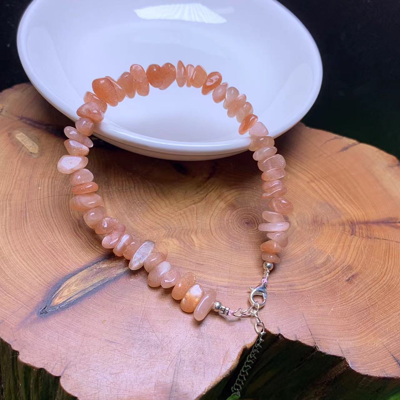 Peach moonstone chip bracelet 2pcs(SL808)