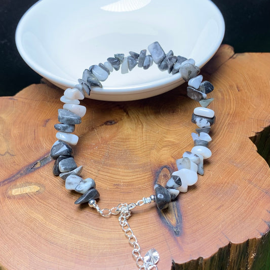 Black Zebra Jasper chip bracelet 2pc （SL871)