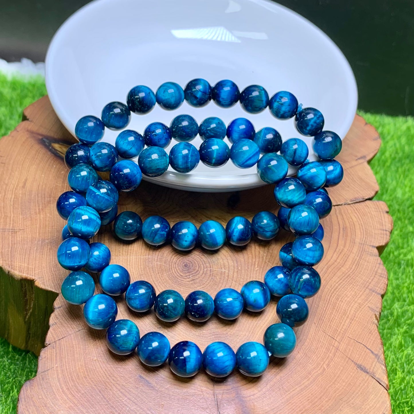 Peacock blue tiger eye (dyed) bracelet 1pc (SL940)