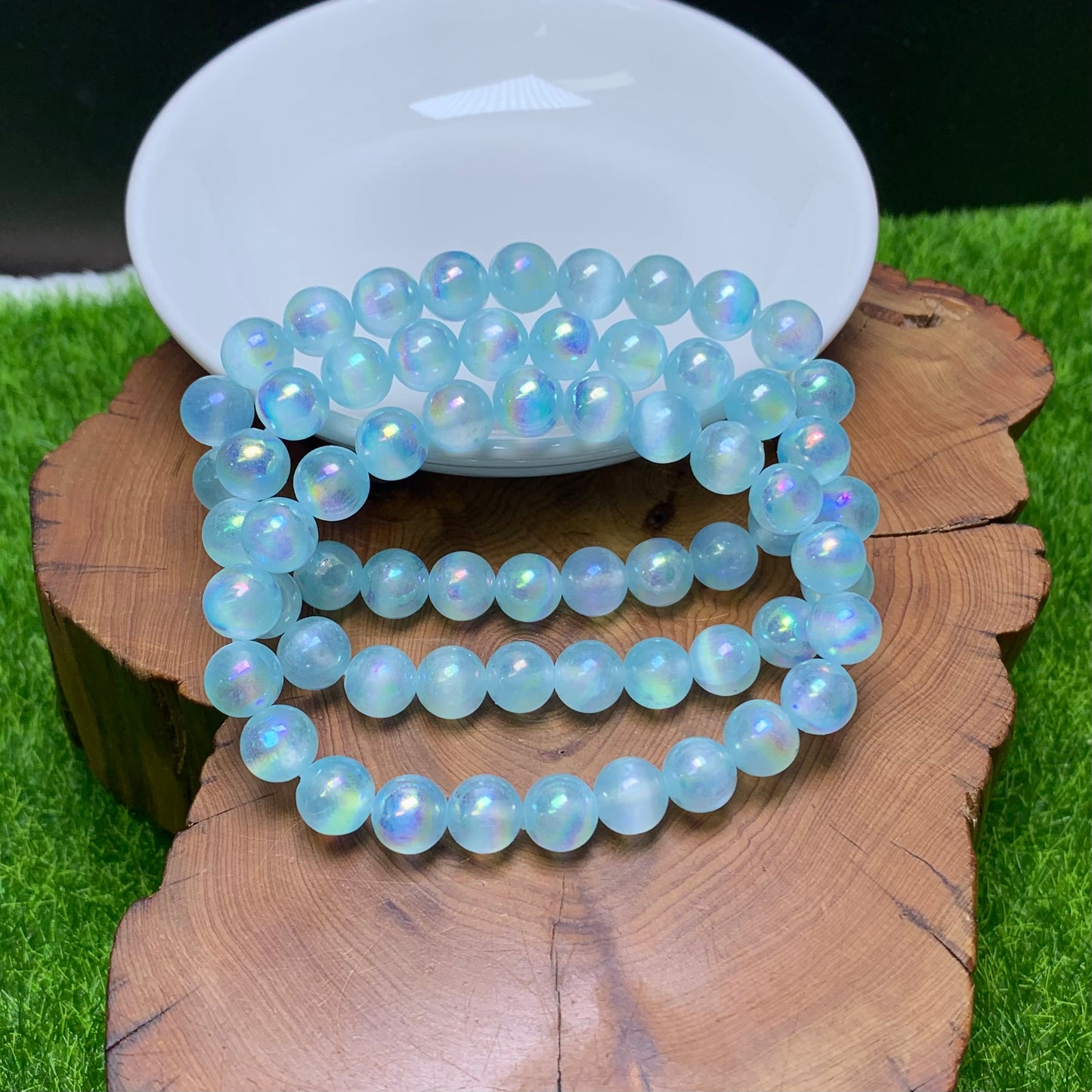 Aura blue Selenite(dyed) bracelet 8mm 1pc (SL950)