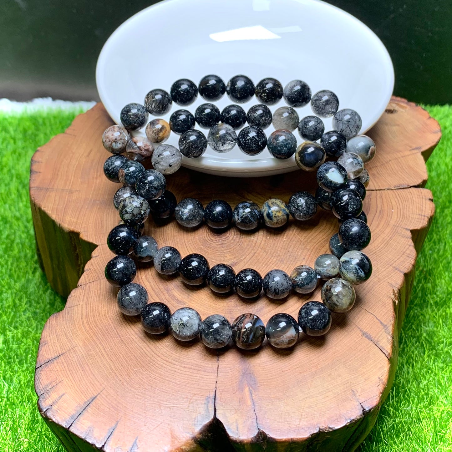 Black rutile symbiosis opal bracelet 8mm 1pc (SL959)