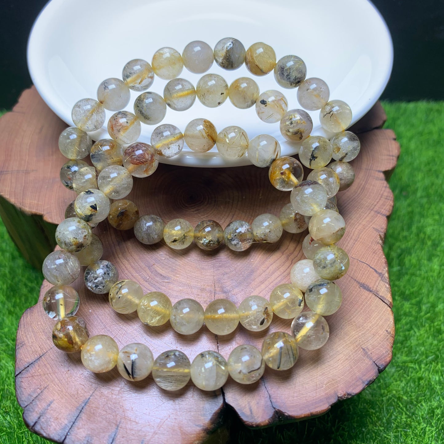 Rutilated Quartz (yellow wax coated）bracelet 8mm (SL999)